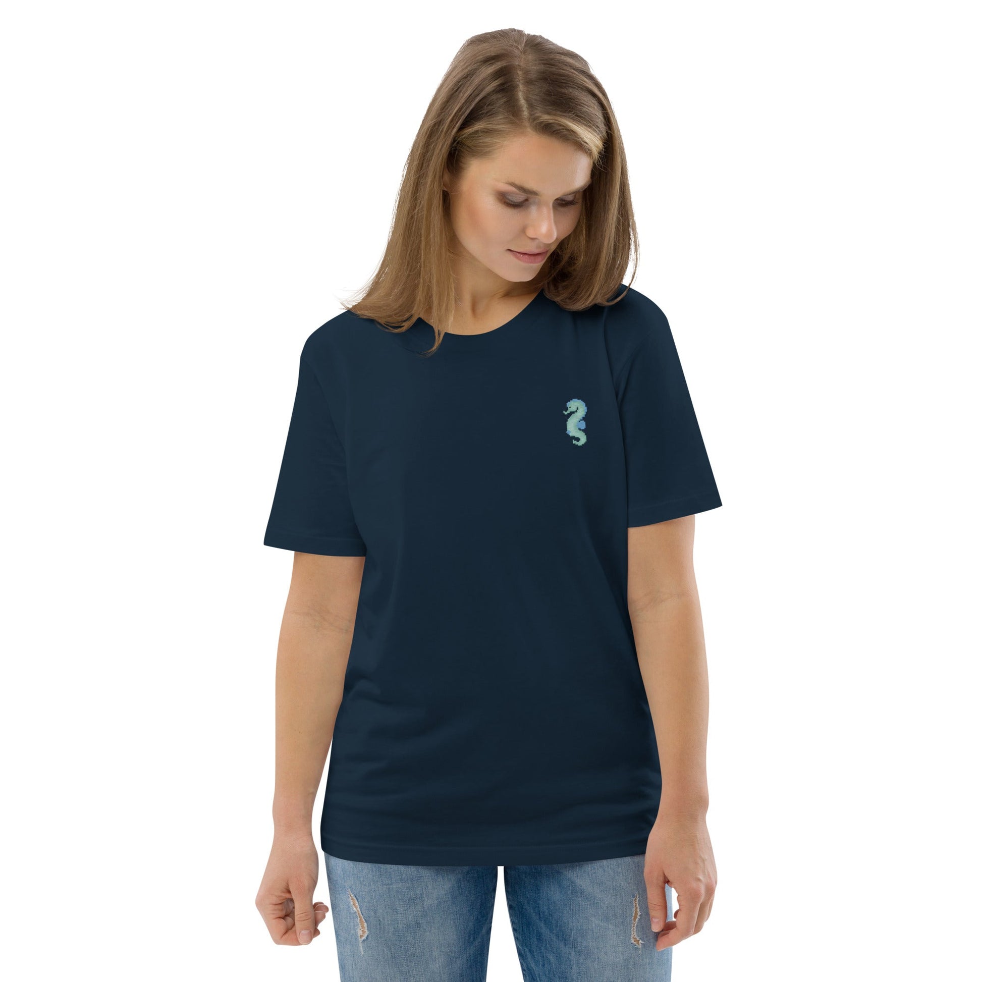 Local Summer Collective French Navy / S Sea Dragon Embroidered Unisex Organic Cotton T-Shirt